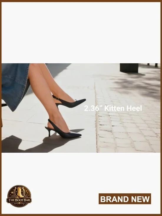 Women's Kitten Heel Slingback Pumps Pointed Toe Wedding Party Dress Shoes - Picture 7 of 7